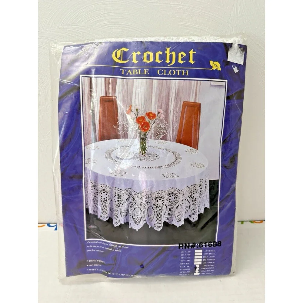 White Crochet~Fine Deluxe VINYL Tablecloth~63